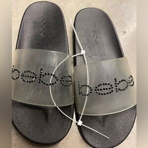 Bebe Women's Dahlia Slides Sandals Black/Transparent size 8